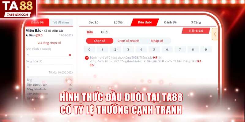 Hình thức đánh đầu đuôi tại TA88 có tỷ lệ thưởng cạnh tranh